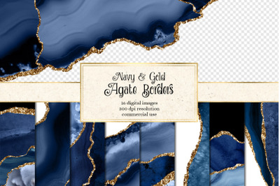 Navy and Gold Agate Borders