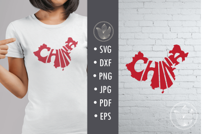 China Word Art in map shape, Svg Dxf Eps Png Jpg, Cut file