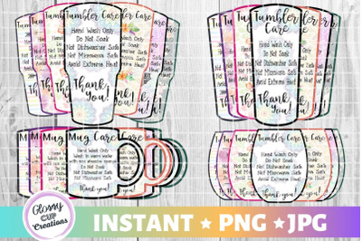 Mega Tumbler Care Card Pack, PNG, Print and Cut, 7 Designs!