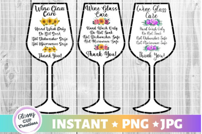 Wine Glass Care Card Pack, PNG, Print and Cut Care Cards