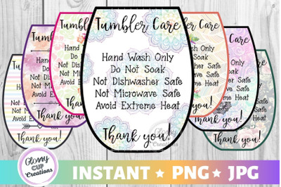Small Tumbler Care Card Pack, PNG, Print and Cut, 7 Designs