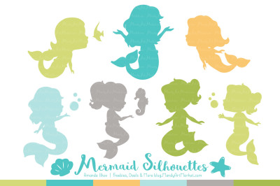 Sweet Mermaid Silhouettes Vector Clipart in Land &amp; Sea