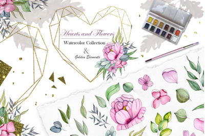 Hearts and Flowers Watercolor Collection