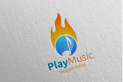 Music Logo with Note and Fire Concept 28