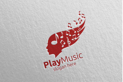 Music Logo with Note, Face, Hair Concept 30