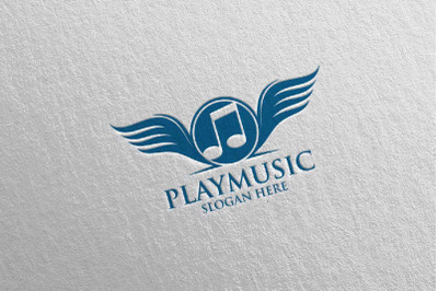 Music Logo with Note and Wing Concept 31