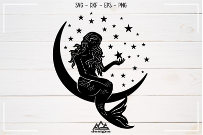 Cute Mermaid Moon Stars Sillhoutte Svg Design