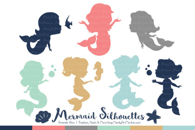 Sweet Mermaid Silhouettes Vector Clipart in Modern Chic