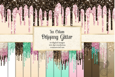 Ice Cream Dripping Glitter Digital Paper