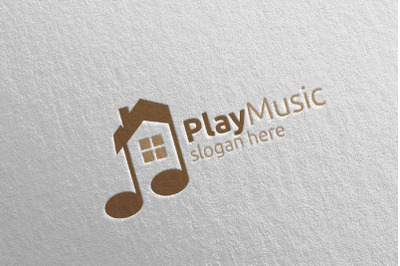 Music Logo with Note and House Concept 34