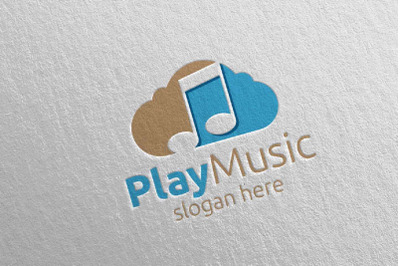 Music Logo with Note and Cloud Concept 35