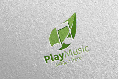 Music Logo with Note and Leaf Concept 36