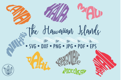 Hawaiian Islands Word Art, Hawaii Svg Dxf Eps Png Jpg, Cutting file, S