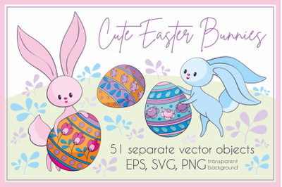 Cute Easter bunnies. Vector clip arts.