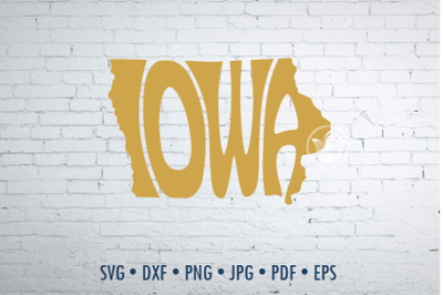 Iowa Word Art in map shape&2C; Svg Dxf Eps Png Jpg&2C; Cut file