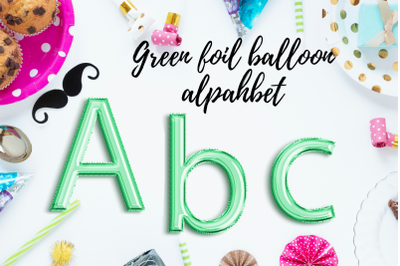 Marine Green foil balloon alphabet clipart, Green balloons, Green Foil