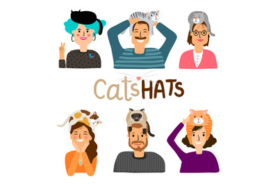 Cats hats cartoon icons