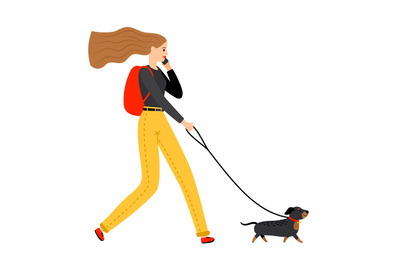 Woman walking with dog