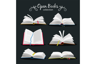 Open books. New open book set with bookmark between pages for encyclop