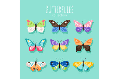 Butterfly collection illustration. Spring butterflies isolated on whit
