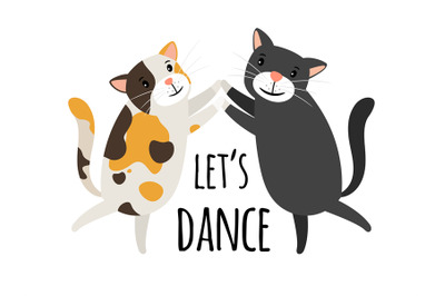 Dancing cats. Foxtrot or tango cat dancers vector illustration&2C; lets d