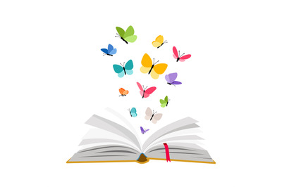 Open book with butterflies