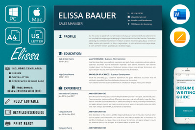 Biodata template for MS Word &amp; Pages. Sales Manager Modern Resume , CV