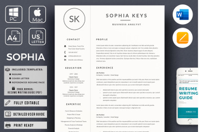 Business Analyst Resume, Minimalist CV, Resume for Word and Pages