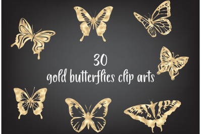 Gold foil butterfly&2C; Butterflies clip art&2C; Golden insects