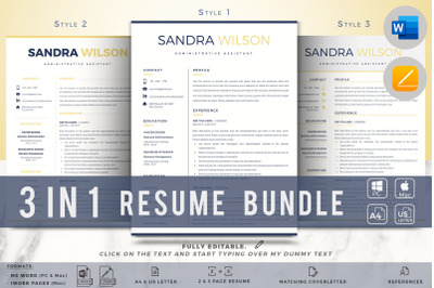Resume Bundle 3 in 1. Administrative Assistant Resume + Cover letter