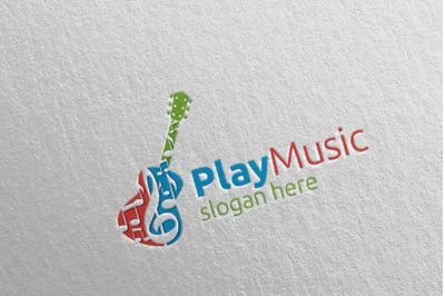 Music Logo with Note and Guitar Concept 38