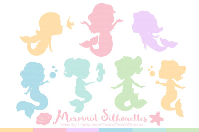 Sweet Mermaid Silhouettes Vector Clipart in Pastel