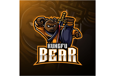 Kungfu bear mascot logo with a sword