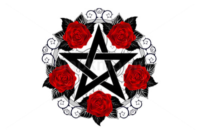 Pentagram with Red Roses