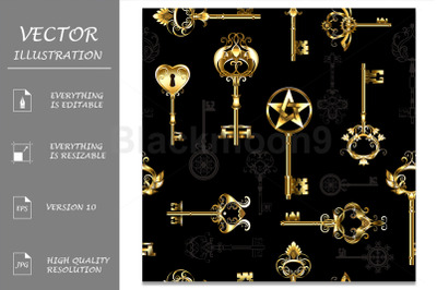 Seamless Pattern with Golden Keys