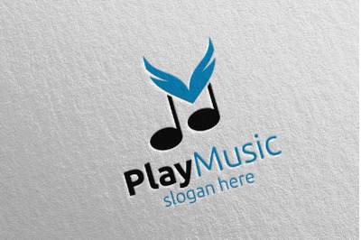 Music Logo with Note and Wing Concept 39