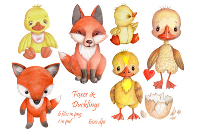 Watercolor Foxes and Ducklings