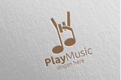 Rock Music Logo with Note and Play Concept