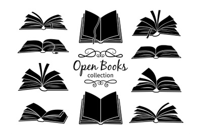 Open books black silhouettes