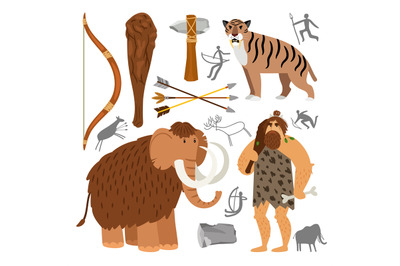 Stone age neanderthal caveman icons