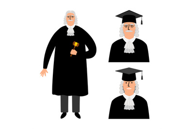 Richter. Cartoon judge vector illustration, legal court character in m