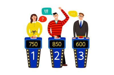 Quiz show. Answering people on quiz game vector illustration, gaming s