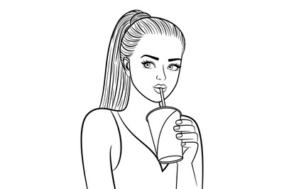 Girl with paper cup coloring page