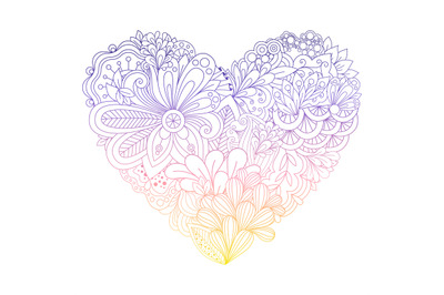 Colorful doodle flowers heart