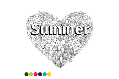 Doodle flowers heart coloring page