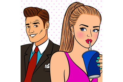 Pop art girl flirtng with man