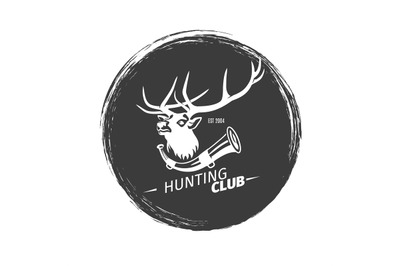 Hunting club grunge logo with deer