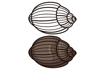 Outline seashell coloring page and flat icon