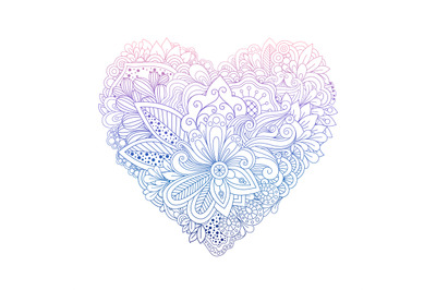 Colorful floral doodle heart shape on white