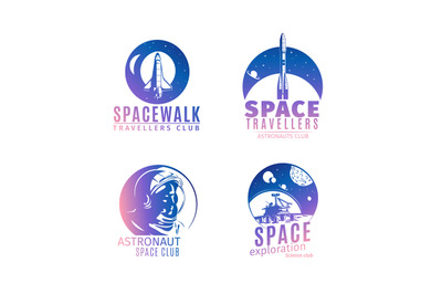 Colorful retro style space logo set